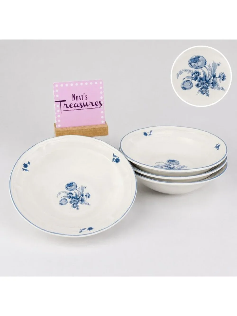 Brick Oven JARDIN BLEU White Blue Flower Stoneware  7 1/8